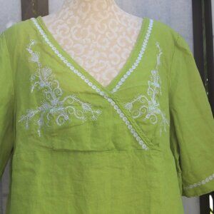 Carole Little blouse green size 1X ,100 % linen